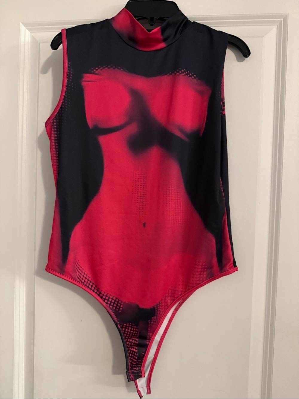 Sleeveless Bodysuit Mock-Neck One-Piece in Pink and Black